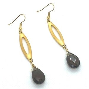 Matte Gold and Smokey Quartz Faceted Teardrop Earrings